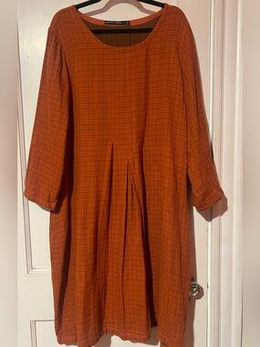 Gudrun Sjöden Rust Grid Pleated Midi Dress